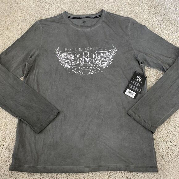 Rock & Republic T-Shirt Mens Size Large Gray Graphic Long Sleeve Tee NEW - Picture 8 of 8
